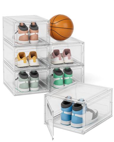 FUNLAX Shoe Storage Box, 6 Pack Shoe Boxes Clear Plastic Stackable ...