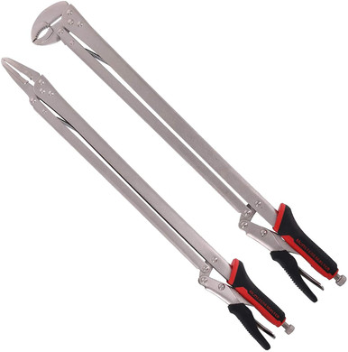QWORK 3-Piece Long Nose Vise Locking Pliers Set – 12 Inch Straight, 45°, & 80° Angle, For Narrow Spaces