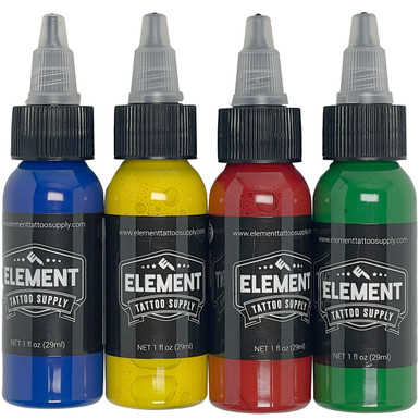 ELEMENT TATTOO SUPPLY - Tattoo Ink Set 4 Colors Blue Yellow Red Green ...