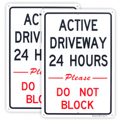 2-Pack Active Driveway Sign, 24 Hours Please Do Not Block Sign, 12