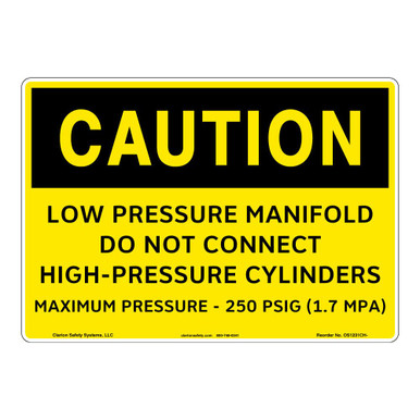 Pressure Offloading Sign Caution/Low Pressure Manifold Sign (OS1231CH-)|Weather Tuff Plastic 10 ...