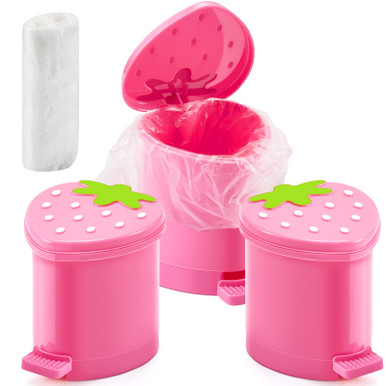 3 Pcs Strawberry Trash Can with 100 Pieces of Trash Bags Cute Trash Can Desktop Trash Can Mini ...