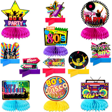 12 Pcs 80s Party Decorations Back to 1980s Honeycomb Centerpieces ...