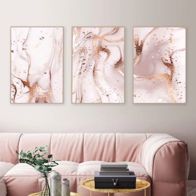 Pink Marble Canvas Wall Art Pink and Gold Artwork Pink Gold Foil Poster ...
