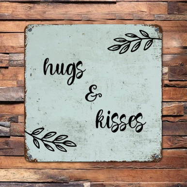 Hug Rustic Stop Sign 12x12in Metal Rust Retro Sign Couple Theme Quote Hugs and Kisses Love ...