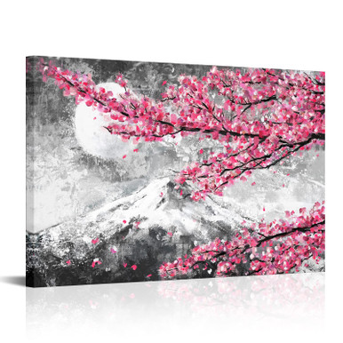 KLVOS Pink Wall Art Japanese Cherry Blossom Landscape Painting Mount ...