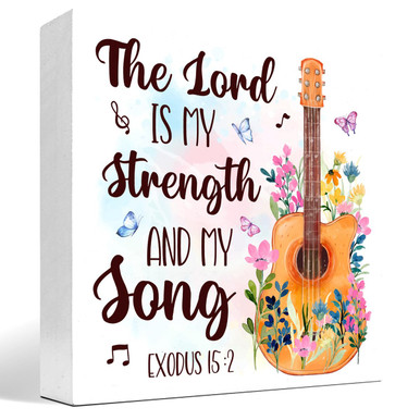 Bible Verse Wood Sign Desk Decor,The Lord is My Strength and My Song ...