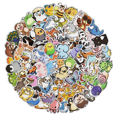100 Pcs Animal Stickers for Kids, Cute Water Bottle Stickers Waterproof ...