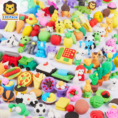 Kizcity 130 Pack Animal Erasers For Kids Desk Pets Classroom Puzzle