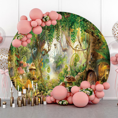 AOFOTO 6x6ft Spring Fantasy Forest Mushroom Round Backdrop Cartoon ...