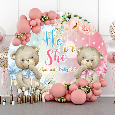 AOFOTO Rund-Hintergrund 2,1 M – God Bless Floral Design Für Taufe, Kommunion, Babyparty (gold, Rosa, Weiß)
