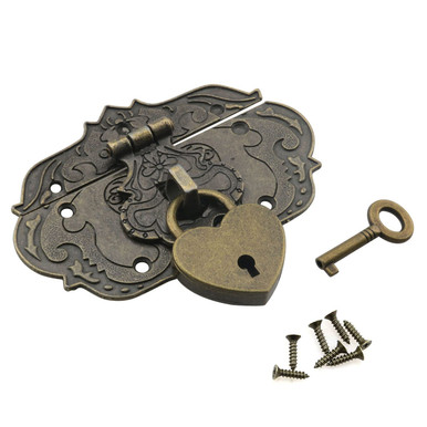 SDTC Tech Antique Duckbill Toggle Latch & Heart Padlock Kit - Silver, 2 Latches + 2 Locks, For Jewelry Box