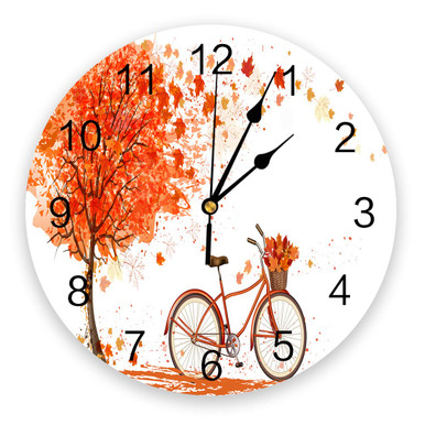 Zadaling Wall Clock Silent Non Ticking 10 Inch Fall Tree Bicycle Autumn ...