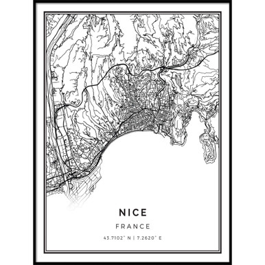 Squareious Nice map Poster Print | Modern Black and White Wall Art ...