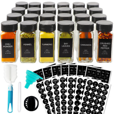 AISIPRIN 24 Pcs Glass Spice Jars with 398 Labels, 4oz Empty Square ...