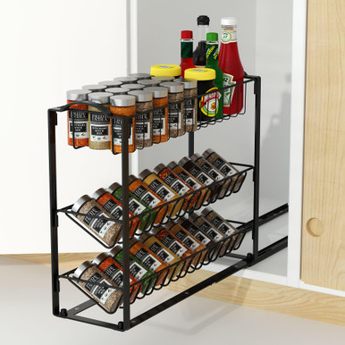 3-Tier Pull Out Spice Rack - Sliding Organizer for Kitchen Cabinets ...