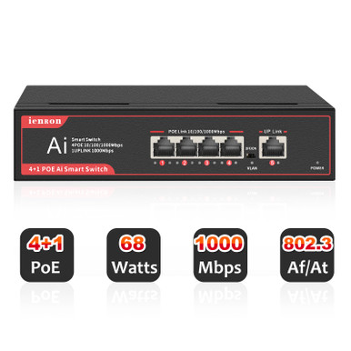 ienRon 5 Ports PoE Switch,4 PoE Ports Gigabit Network Switch+1 Uplink ...