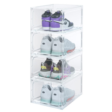 HIYOHIYO 4 Pack Shoe Storage Boxes Clear Plastic Stackable, Sneaker ...