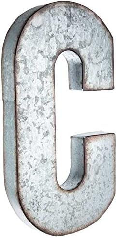 SciencePurchase 20" Metal Letter J Wall Decor – Silver With Rusted Edges, Galvanized Steel, Farmhouse Style