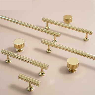 Bright Gold Vertical Lines Solid Brass Drawer Knobs T Bar Handle ...