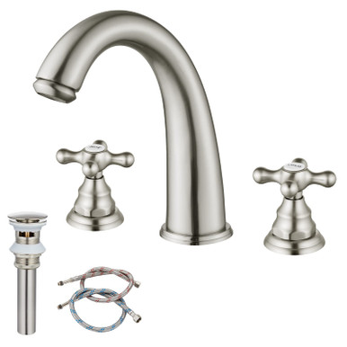 gotonovo Brushed Nickel Three Hole Deck Mount Widespread Bathroom ...