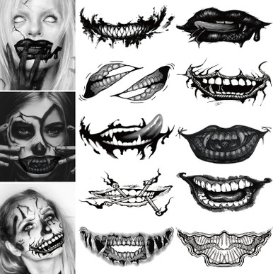 Halloween Black Mouth Tattoo Stickers Halloween Prank Makeup Temporary