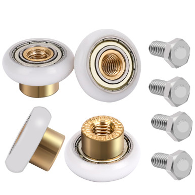 Shower Door Rollers Replacement – 19mm Diameter Wheels For 4-6mm Glass Sliding Doors, 4 Pack With Stainless Screws & Brass Hubs