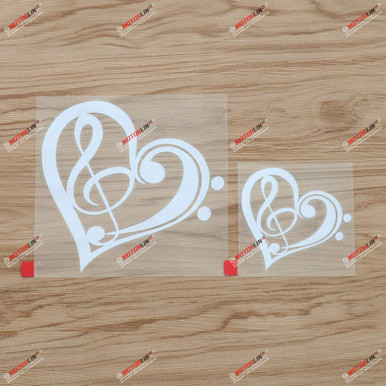 Bass Treble Clef Heart Love Music Decal Vinyl Sticker - 2 Pack White, 3 ...