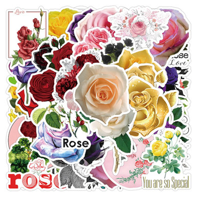 100Pcs Red Rose Flowers Stickers Floral Decals Vinyl Waterproof ...