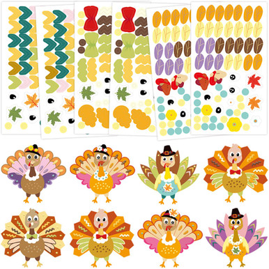 12 Make-A-Turkey Stickers for Kids Thanksgiving Craft Kits for Kids ...