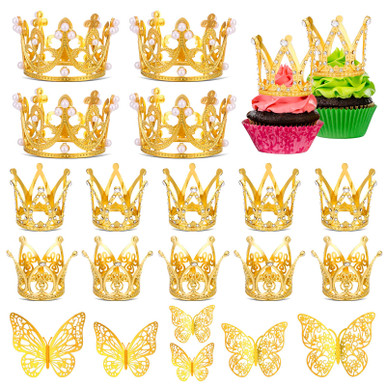 14 PCS Gold Crown Cake Topper Mini Baby Crown Tiny Crown for Flower ...