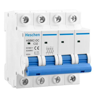 BASKER 32 Amp 2-Pole 500V DC Circuit Breaker – Solar Disconnect Switch For PV Systems, Thermal Magnetic Trip, DIN Rail Mount