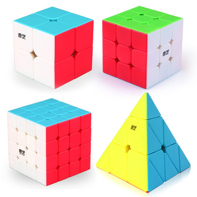 Coolzon Speed Cube Pack 5 - Pyraminx + Megaminx + 2x2 + 3x3 + 4x4 Fibre Carbone Ultra Rapide Avec Boîte Cadeau