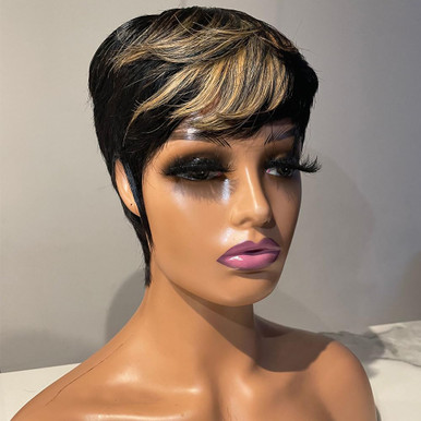 MaxlaceWig Short Pixie Cut Wigs for Black Women Human Hair 1B/27 Golden ...