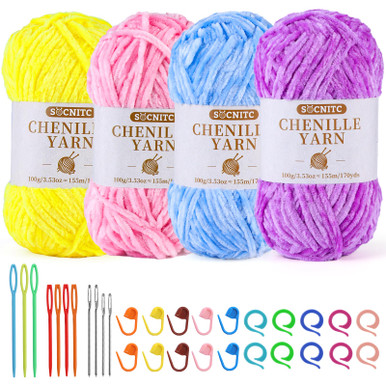 12 Pack Chenille Velvet Yarn Kit - Soft Baby Yarn For Crocheting Amigurumi, Includes Hook & Accessories - View #6
