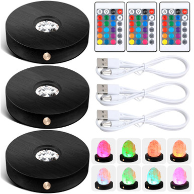 Kittmip Black Rechargeable LED Base Crystal Display Wood LED Light Base ...
