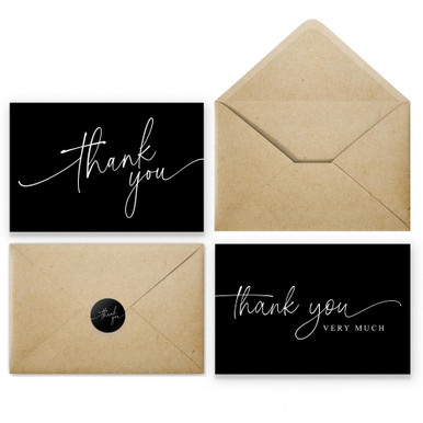 100 Thank You Cards with Kraft Envelopes and Matching Stickers | Bulk ...