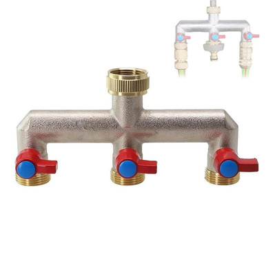 Brass Garden Hose Splitter (3 Way), Solid Brass Hose Connector 3/4