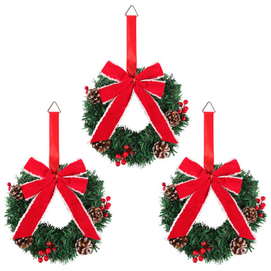 Corona Di Natale Artificiale Floccata Con 50 Luci LED - Diametro 50 Cm, Bacche Rosse, Per Porta O Interno/esterno