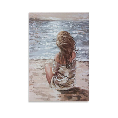 Oil Painting on Canvas Painting Blonde Girl Sitting on The Beach ...