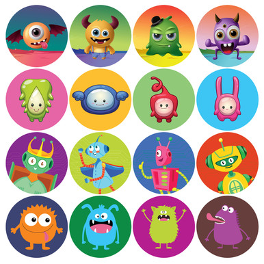 easykart labels Monster Robot & Cute Alien Stickers 500 Pcs, 1.5 Inch ...