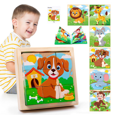 Wooden Cube Puzzle Toddlers 2 3 4 5 6 Years Old with Cloth Book ...