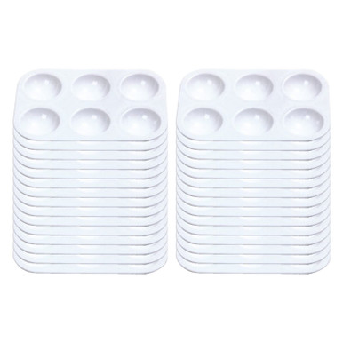 Paint Palette Rectangular 30 PCS Paint Palettes Rectangular White Plastic 6 Well Watercolor ...