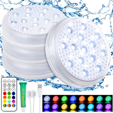 FGRYB Rechargeable Submersible Pool Lights with Remote, 4 Pack IP68 ...