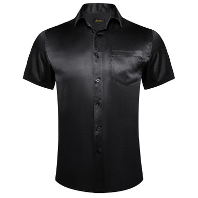 Men's Shiny Satin Dress Shirt - Long Sleeve Button Down Silk-Look Shirt  (Size 2XL)