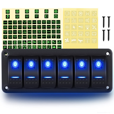 GOOACC 6 Gang Rocker Switch Panel 5Pin On Off Toggle Switch Aluminum ...