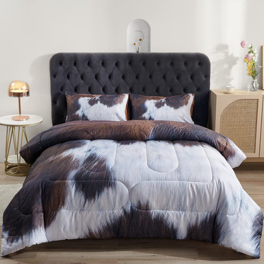 PERFEMET Cow Print Comforter Set Queen Size, Highland Cowhide Rustic ...