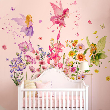 Supzone Flower Fairy Wall Stickers Butterfly Girl Wall Decals Removable ...