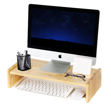 KINLINK Bamboo Monitor Stand Riser, Monitor Riser with 2 Adjustable ...