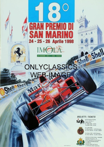 Formula One Car Racing Poster OnlyClassics 1998 SAN MARINO GRAND PRIX FORMULA ONE AUTO RACING POSTER ...